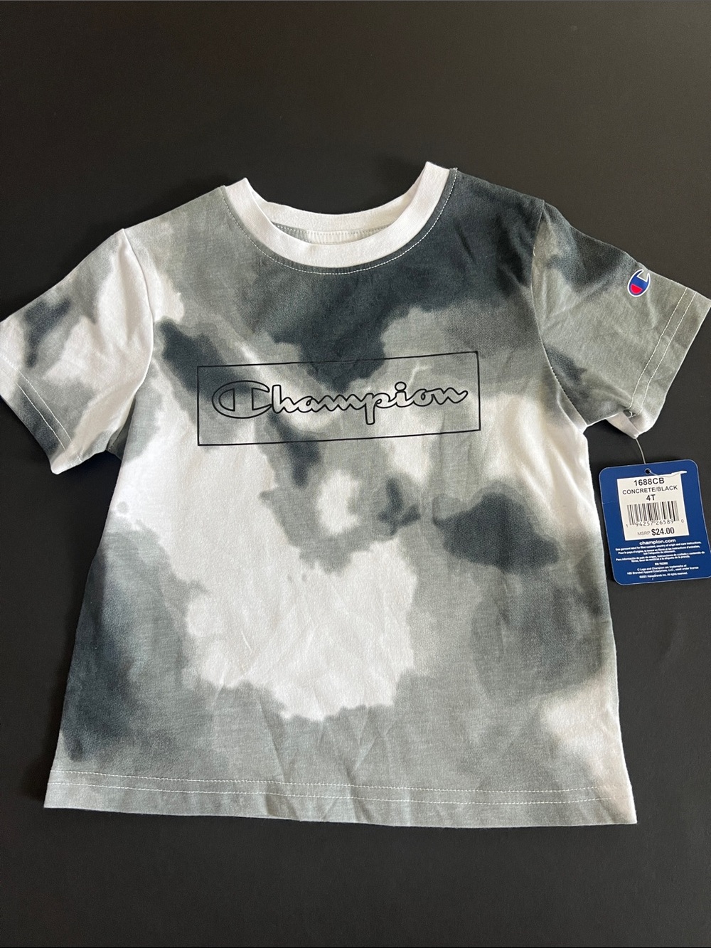 Champion Kids Black & White Tie-Dye Logo Tee NWT